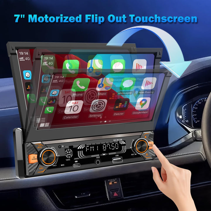 Alondy Autoradio 1DIN mit Ausklappbarer Bildschirm(7 Zoll automatisch), Kompatibel mit [Wireless] Ap
