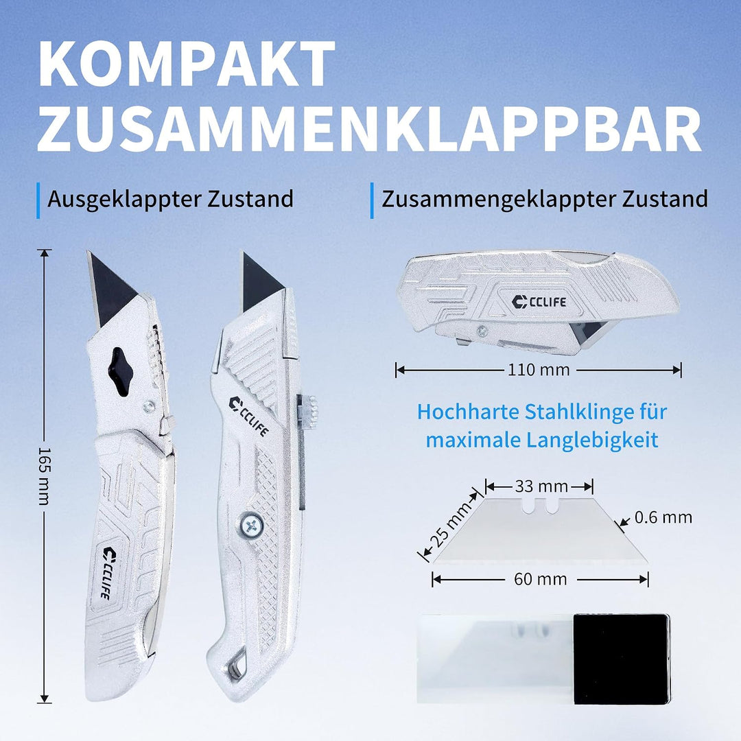 CCLIFE Cuttermesser Massband Set 7-teilig Aluminium Werkzeugset | 3 Aluminium-Cuttermesser Set für H