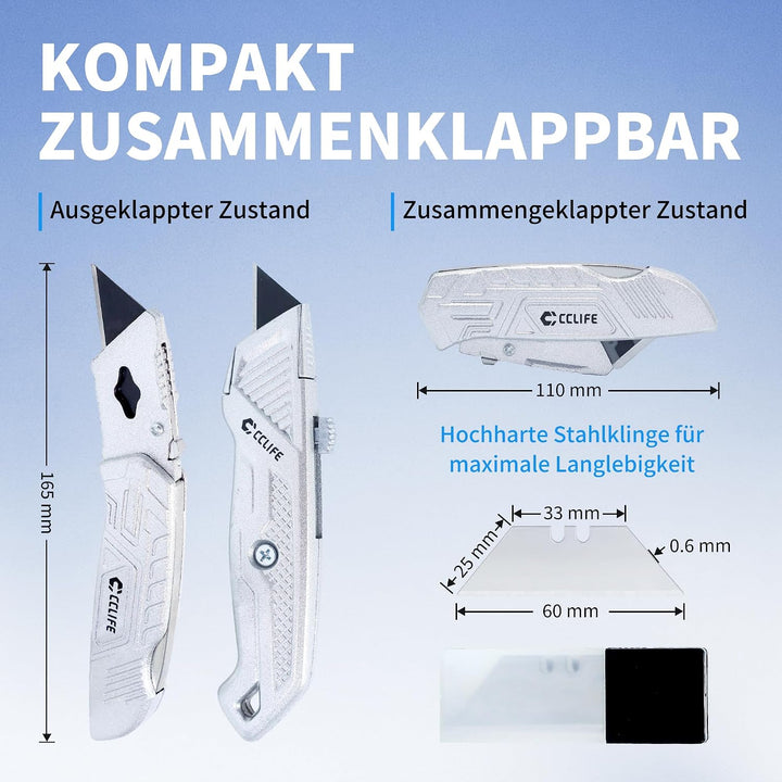 CCLIFE Cuttermesser Massband Set 7-teilig Aluminium Werkzeugset | 3 Aluminium-Cuttermesser Set für H
