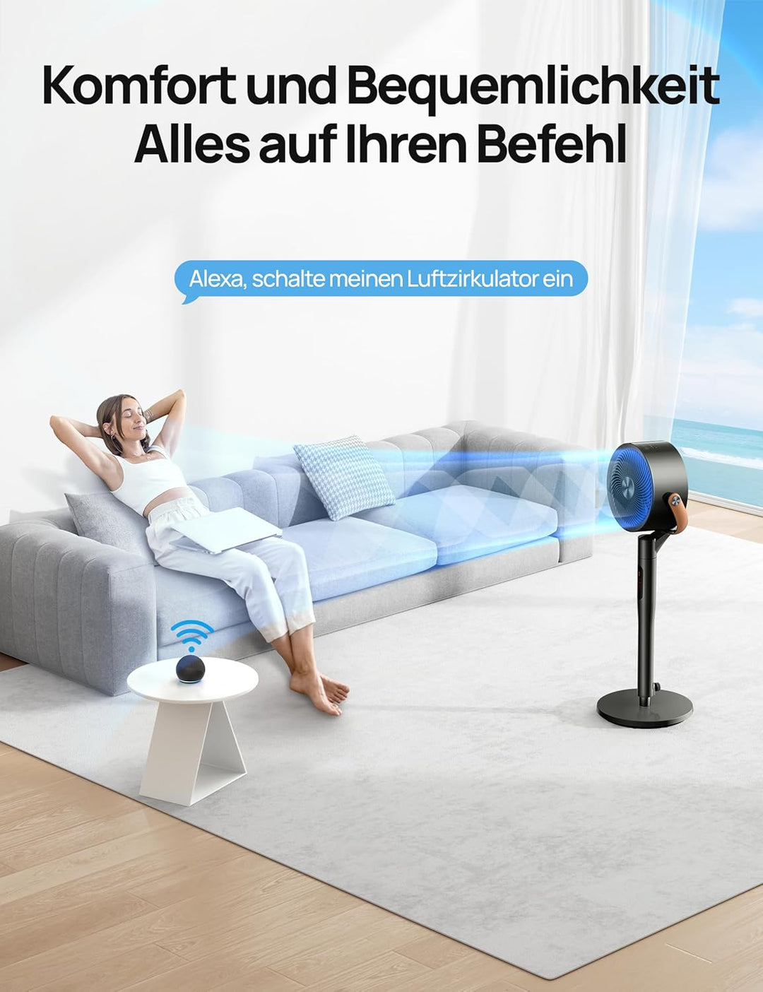 Dreo 25dB leiser Smart Standventilator, 120°+105°Omni-direktional oszillierend Ventilator mit Fernbe