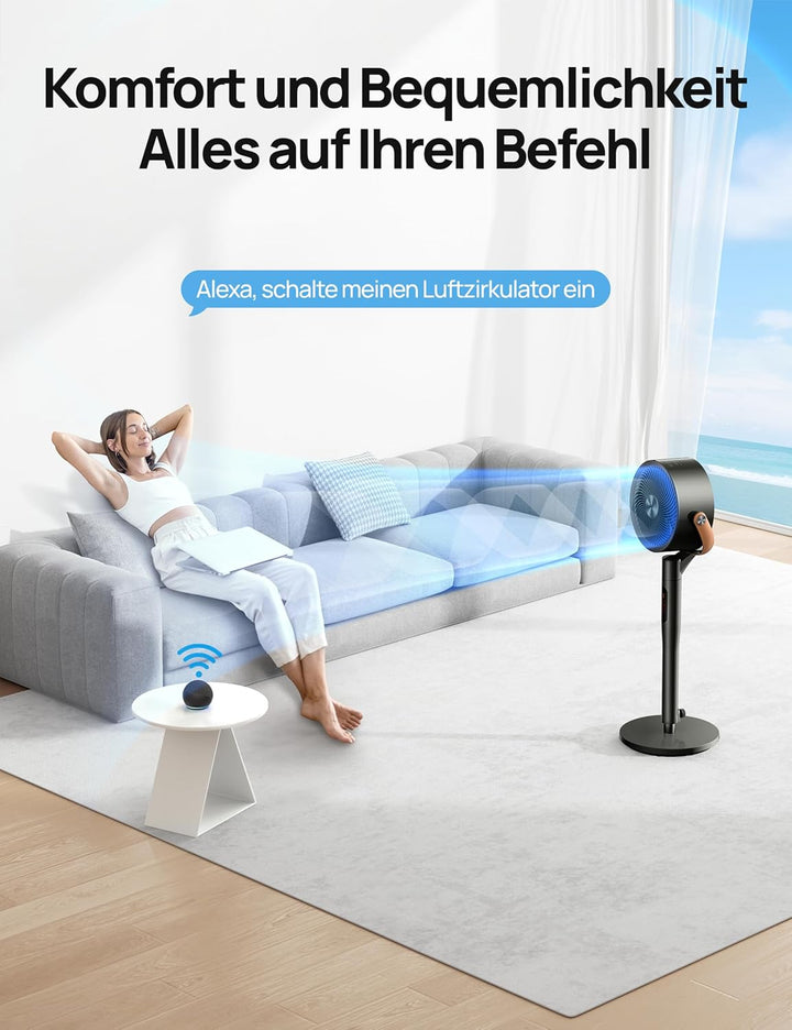 Dreo 25dB leiser Smart Standventilator, 120°+105°Omni-direktional oszillierend Ventilator mit Fernbe