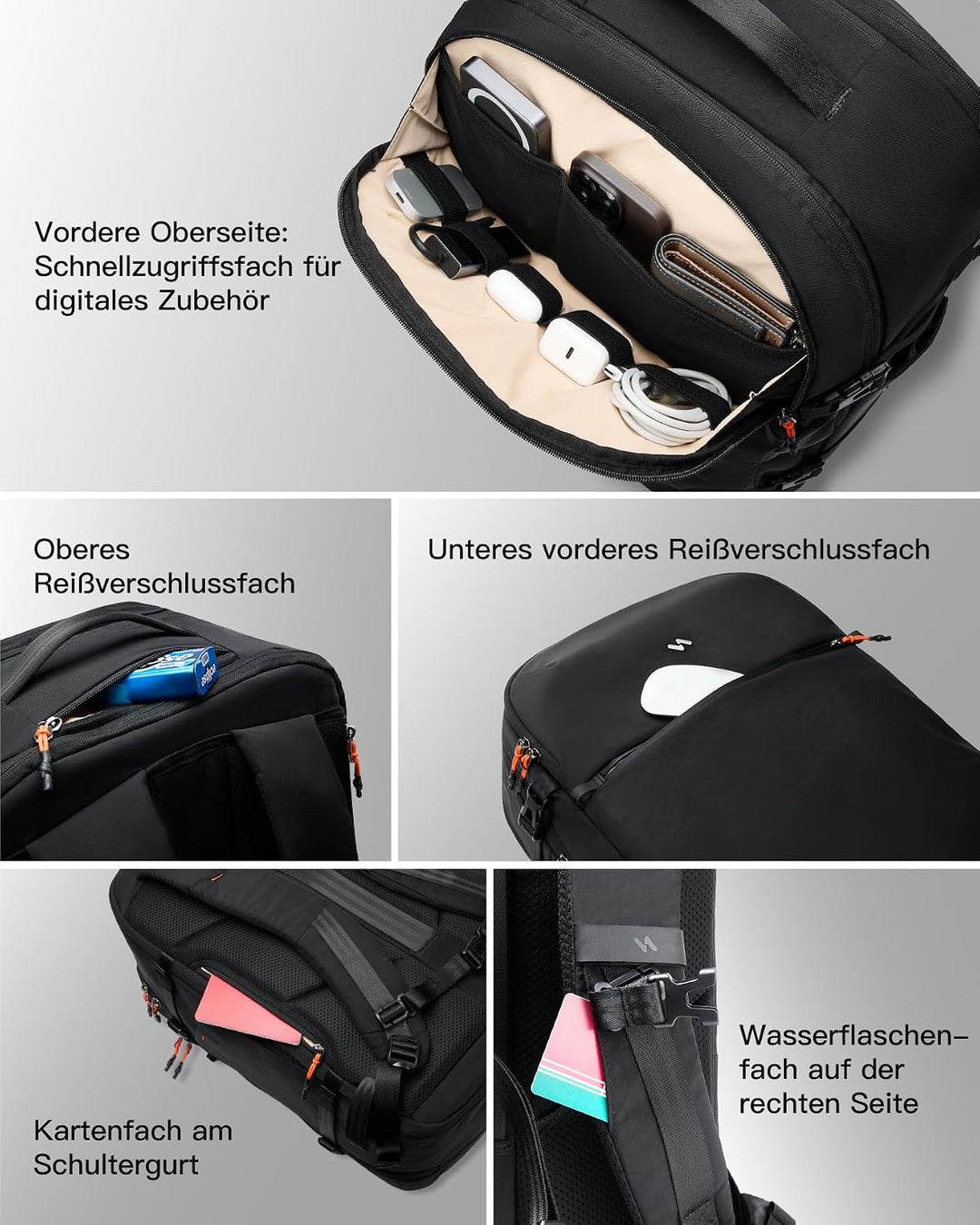 Inateck Leichter Reiserucksack 38.5-46L, Erweiterbarer Handgepäck Rucksack | Spritzwassergeschützt T