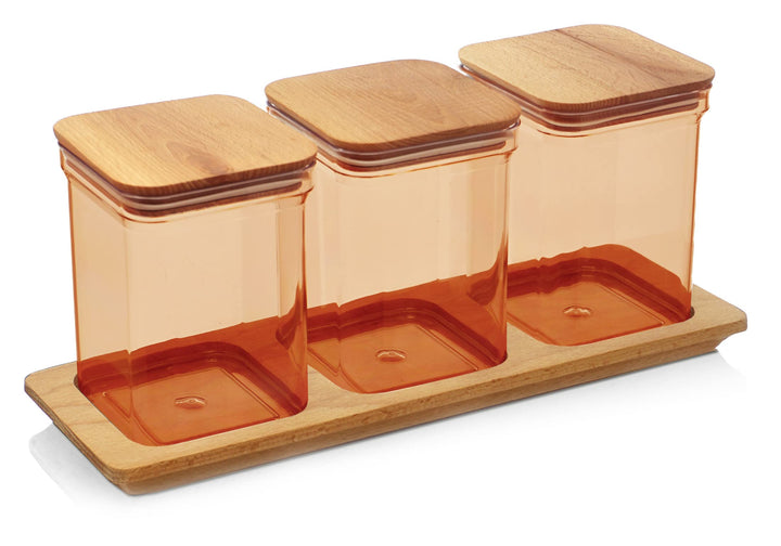 Lashuma Aufbewahrungsboxen Küche 1 l, 3x Lebensmittelbehälter Plastik, Nudeldosen Braun - Bernstein,
