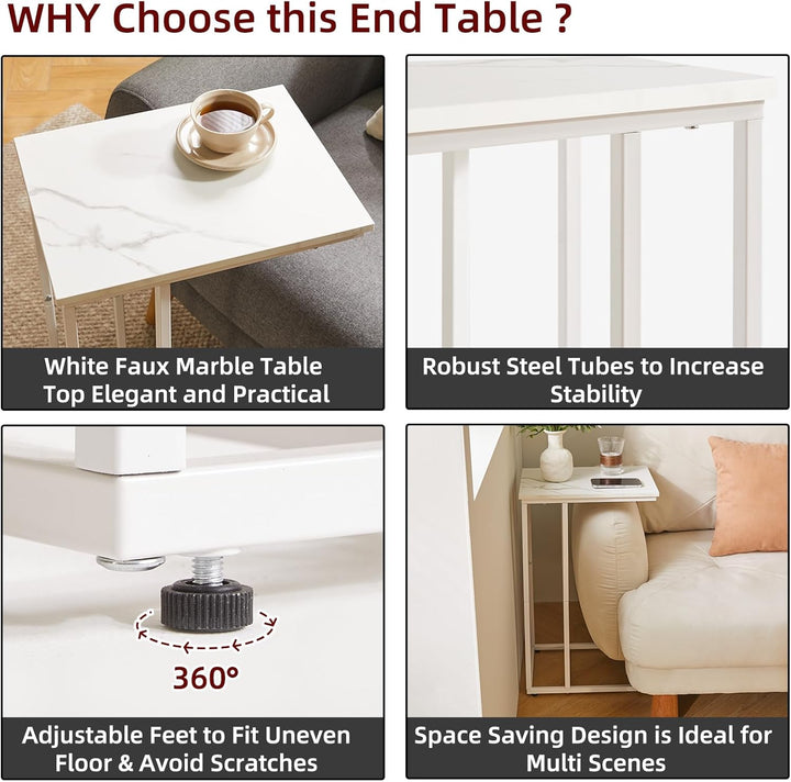 Aibiju Beistelltisch，Betttisch，Sofatisch ür Kaffee und Laptop, Industrie-Design, Modern, Weisse Marm