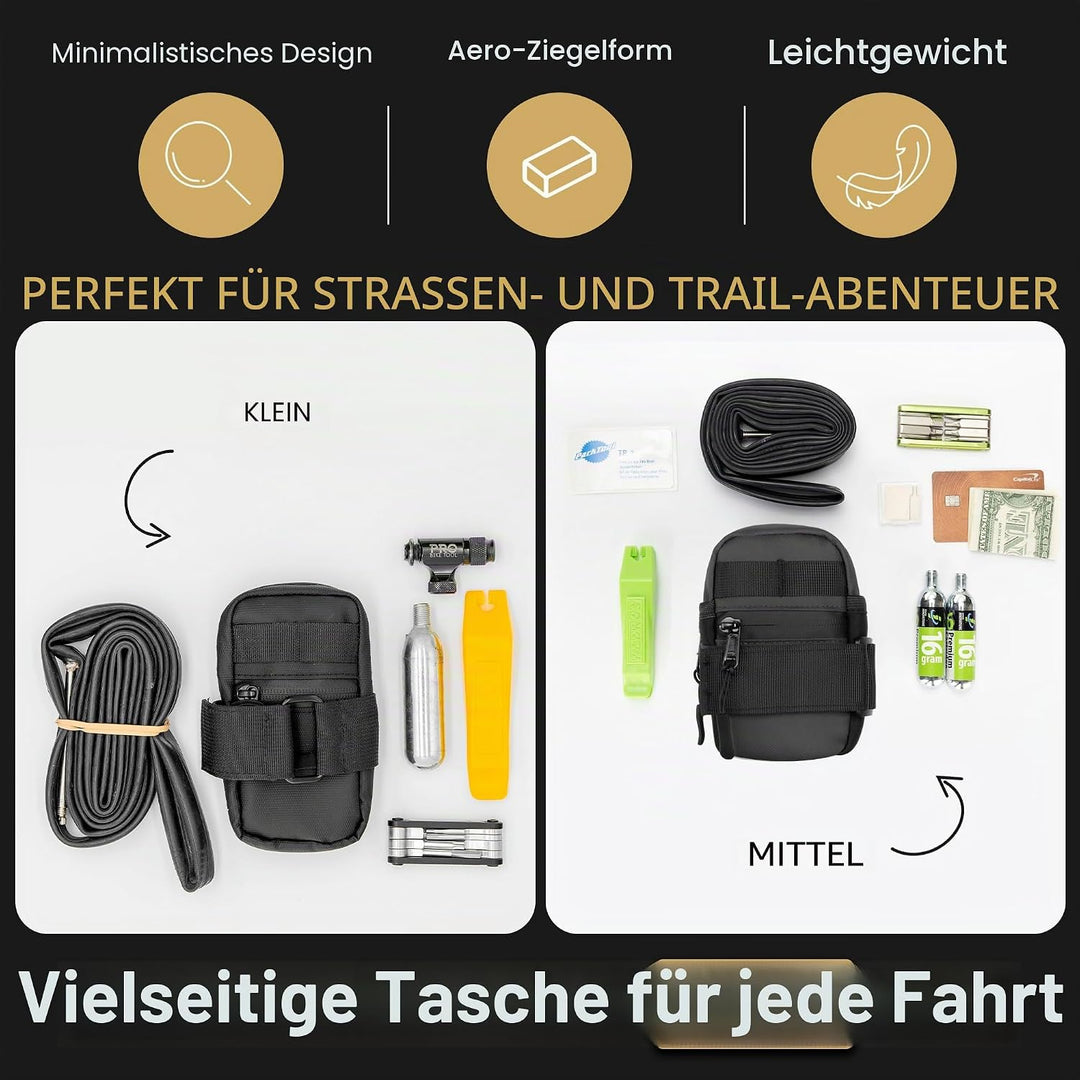 Lumiere & Co. Mittelgrosse Fahrradsatteltasche – 0,5L | 6″ × 3″ × 1,5″ | Schlankes minimalistisches