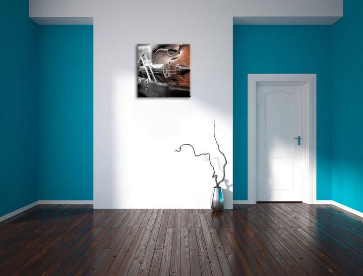 Alte Violine Schwarz/Weiss, Format: 70x70 auf Leinwand, XXL riesige Bilder fertig gerahmt mit Keilra
