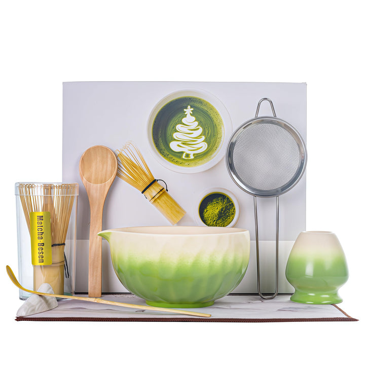 Matcha Set - 8 stuck Vollständiges Matcha Tee Zeremonie Set mit Chasen, Chasen-Ständer,Teeschale, Lö