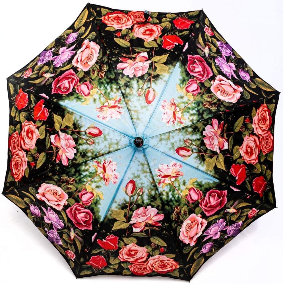LUCKYWEATHER Regenschirm Stockschirm Damen Motiv Rosengarten Auf-Automatik I Stockregenschirm gross