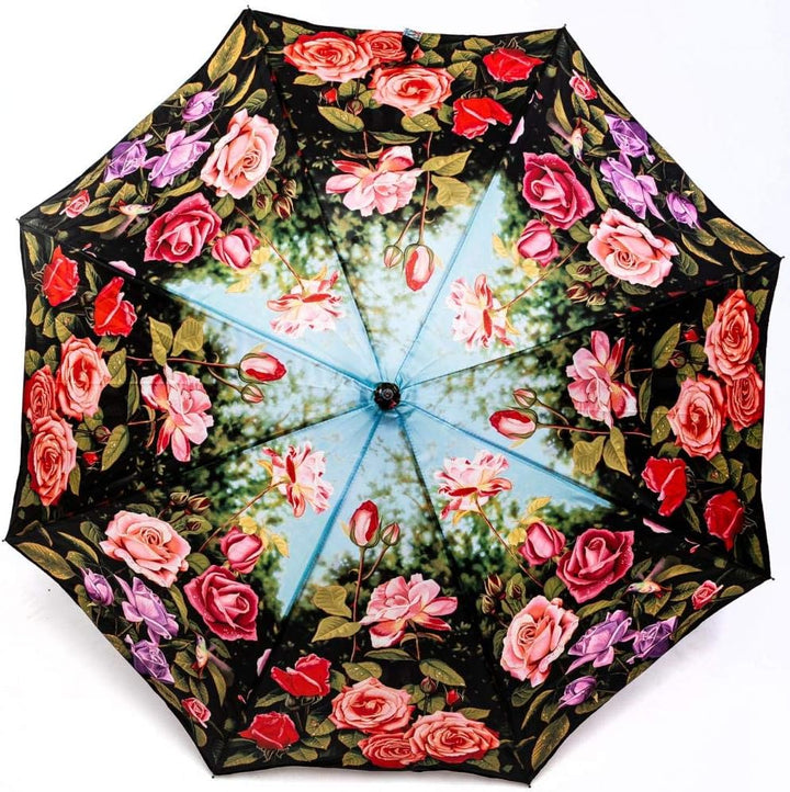 LUCKYWEATHER Regenschirm Stockschirm Damen Motiv Rosengarten Auf-Automatik I Stockregenschirm gross