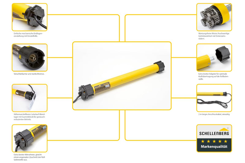 Schellenberg 20615 Rolladenmotor MAXI Standard 15 Nm, mechanische Endlageneinstellung, Rohrmotor für