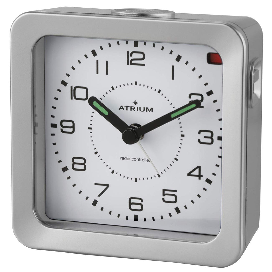 Atrium Funkwecker Analog Quarz ohne Ticken mit Licht und Snooze Leuchtzeiger Silber A660-19