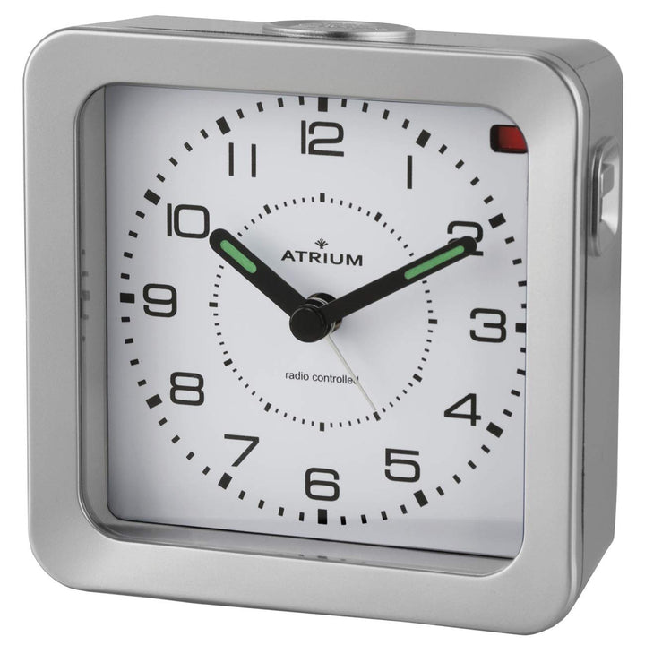 Atrium Funkwecker Analog Quarz ohne Ticken mit Licht und Snooze Leuchtzeiger Silber A660-19
