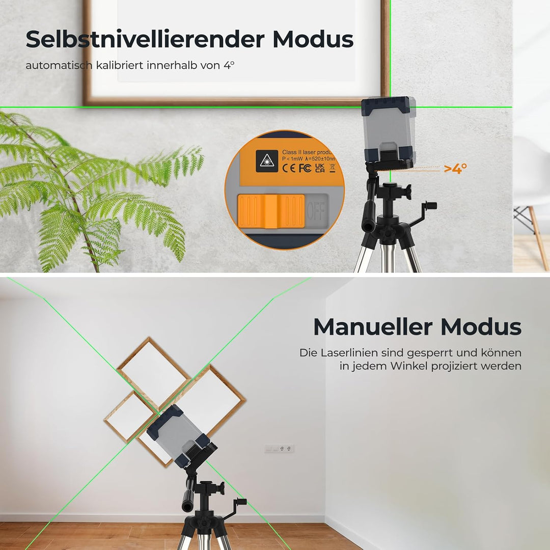 CIGMAN Kreuzlinienlaser Laser Wasserwaage,mit aufladbarem Akku,Linienlaser und grün selbstnivelliere