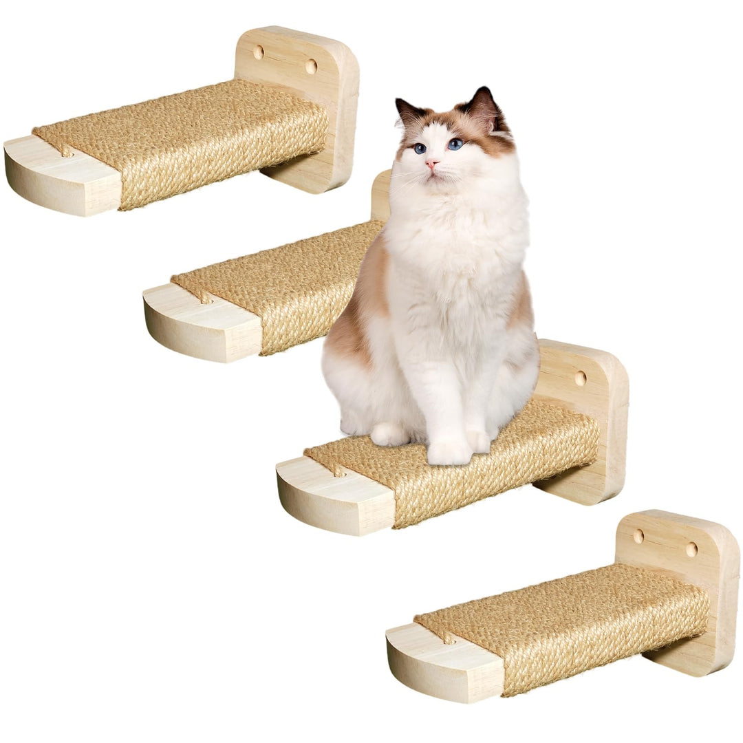 Katzentreppe Wand(4pcs), Kletterwand Katzen, mit Einlage-Handwerkskunst, aus 2cm Massives Gummiholz,