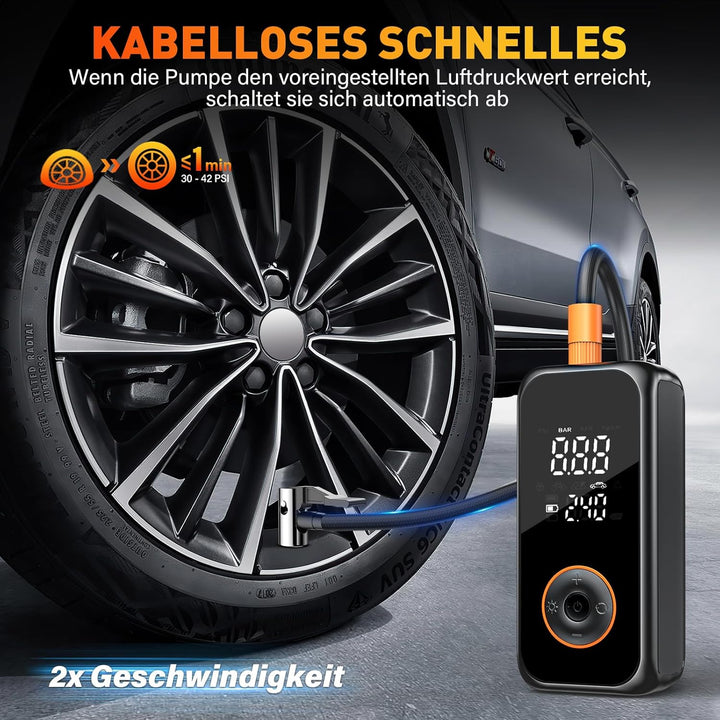 Onherm Elektrische Luftpumpe, 6000mAh Akku Luftpumpe Fahrrad, 150PSI Mini Luftkompressor Fahrradpump
