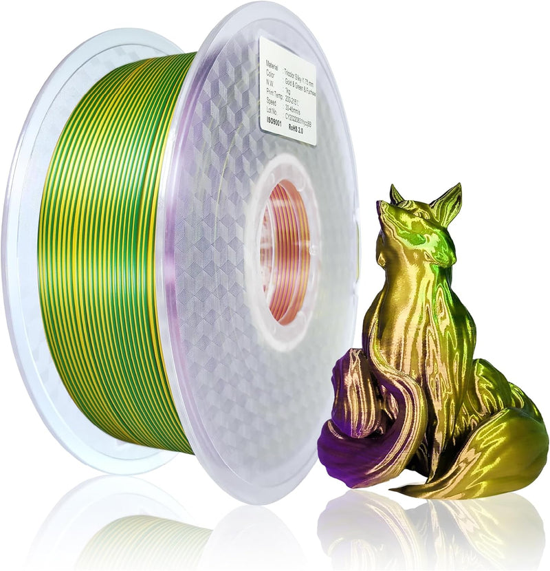 3D Drucker PLA Filament,Tri-Colors Coextruded Drucker Filament,1,75 mm (+/- 0,02 mm), 2,2 LBS (Gold-