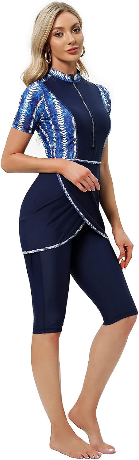 seafanny Frauen Muslimische Bademode Crop Short Burkini Modest Badeanzug mit Frontreissverschluss 42