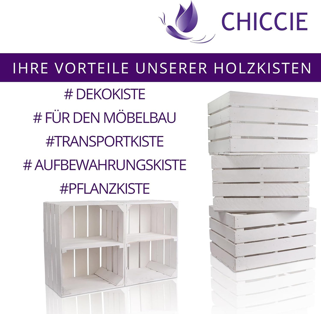 CHICCIE 2 Set Holzkiste im weissen Vintage Look - 50x40x15cm Weiss - Obstkiste Weinkiste 50x40x15cm