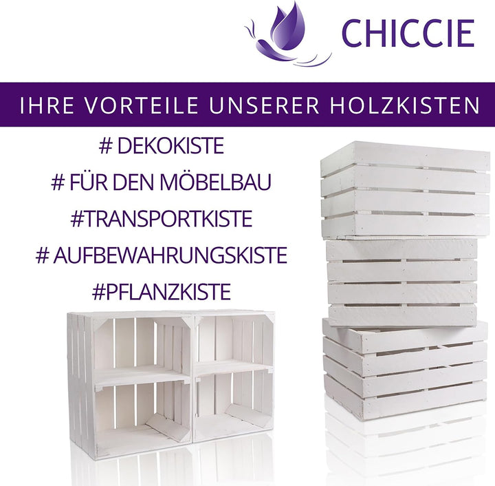 CHICCIE Holzkiste im weissen Vintage Look - 50x40x15cm Einzelkiste Weiss - Obstkiste Weinkiste 50x40