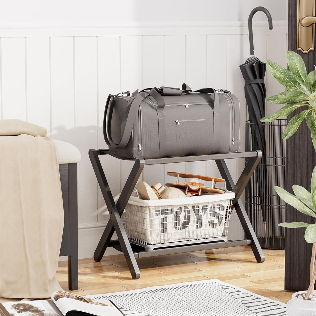 Kofferständer, faltbarer Gepäckträger aus Bambus mit Ablage für Gästezimmer, Schlafzimmer, Hotel, Cl