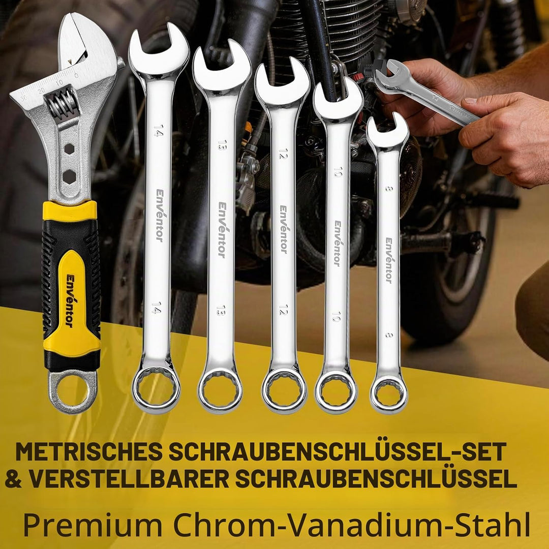 Enventor Werkzeugkoffer Gefüllt 231-tlg, Haushaltswerkzeugset mit Ratschenschlüssel, Schraubenschlüs