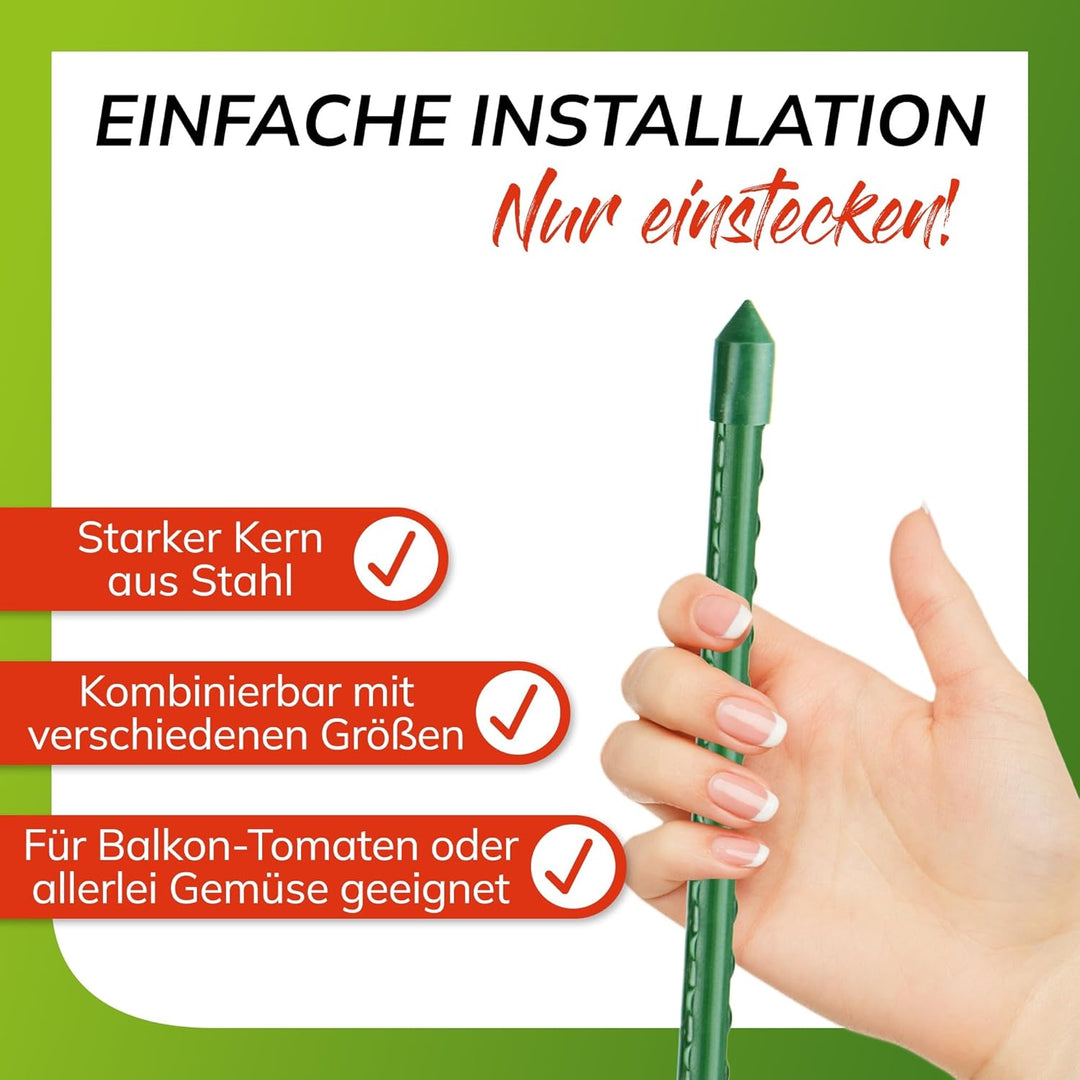 bellissa - Rankhilfe Kunststoff grün 10er Set 60cm Ø 8mm Rankstäbe - Hochwertige Pflanzenstütze mit