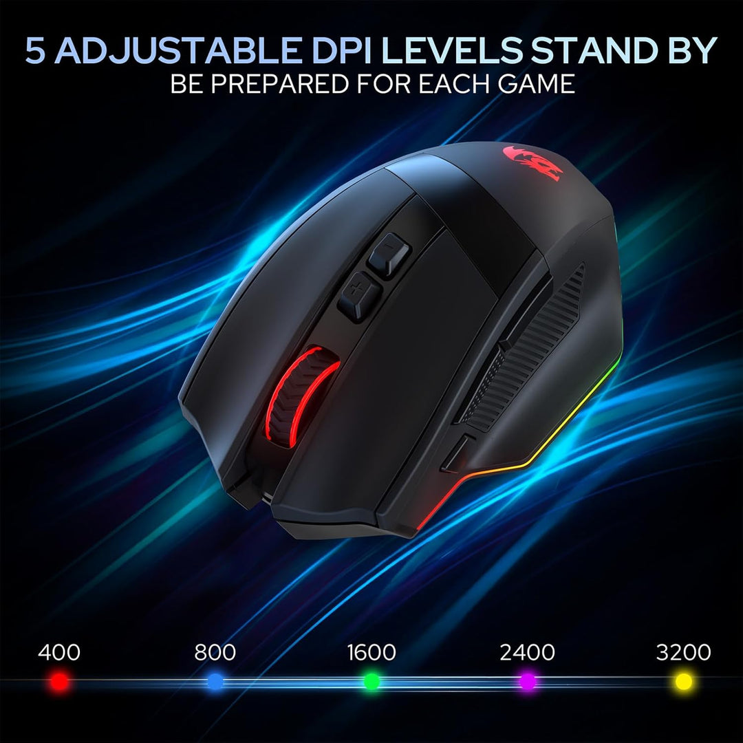 Redragon M923 PRO 3-Mode RGB Gaming Maus, Optische Ergonomische Gamer Maus mit Max 24.000 DPI, Pro P
