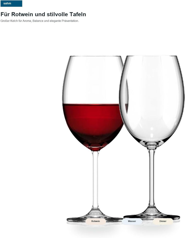 Sahm Rotweingläser Gross bauchig 6er Set - 580ml Weingläser Rotwein - Rotweingläser 6er Set Spülmasc