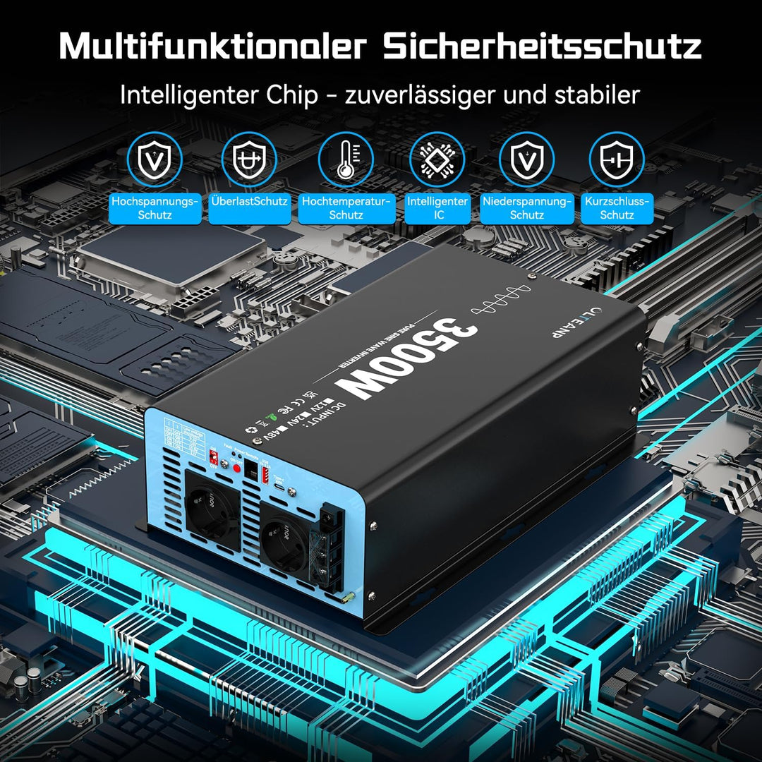 OLTEANP 3500W/7000W Wechselrichter 12V auf 230V Reiner Sinus Spannungswandler Power Inverter mit 2 A