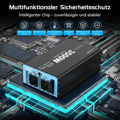 OLTEANP 3500W/7000W Wechselrichter 12V auf 230V Reiner Sinus Spannungswandler Power Inverter mit 2 A