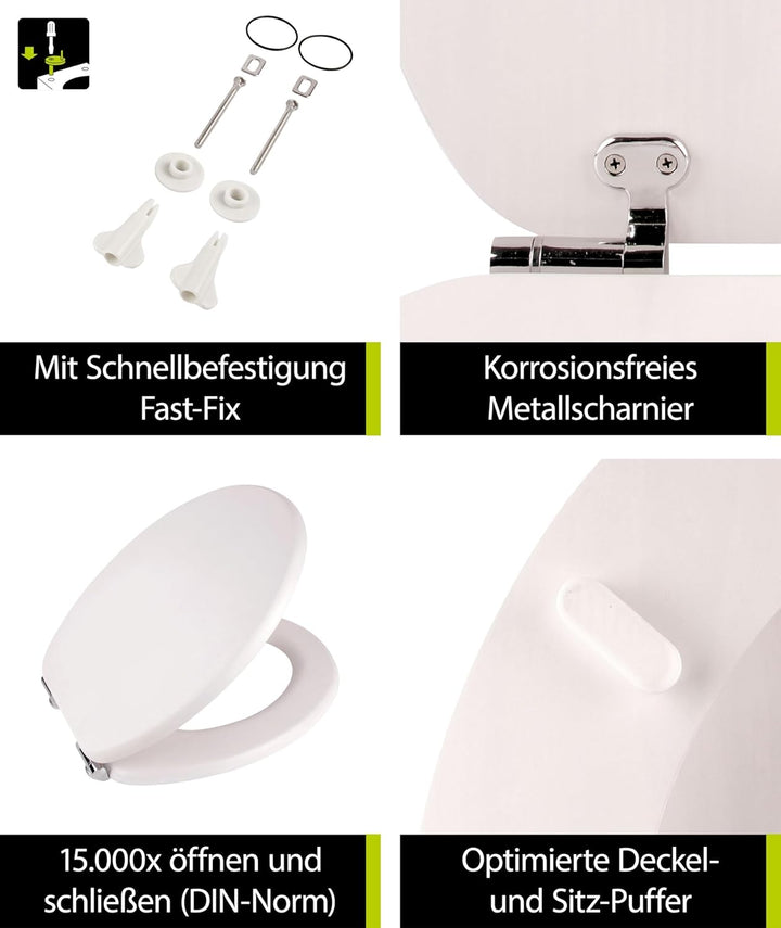 'aquaSu® Holz WC-Sitz mit Absenkautomatik Venezia Weiss gekalkt, Schnellbefestigung, Metallscharnier