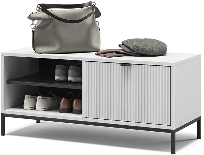Vicco Schuhschrank Eliza, Weiss, 100 x 45 cm mit Klapptür, Weiss