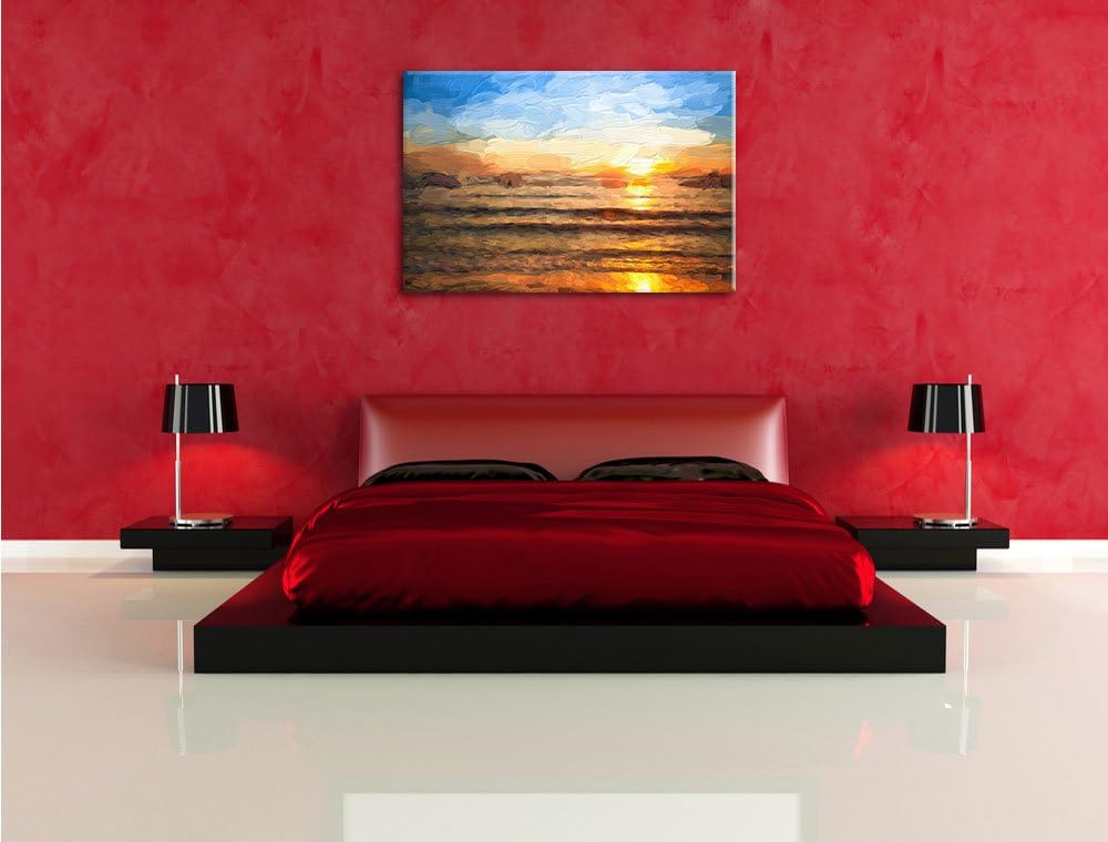 Pixxprint Malibu Beach - Sunrise Water Sand als Leinwandbild/Grösse: 100x70 cm/Wandbild/Kunstdruck/f