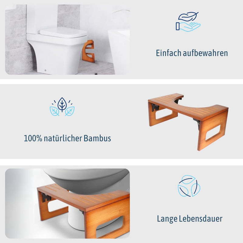 BUDDLEY® Toilettenhocker Bambus klappbar - Klohocker für richtige Haltung - Toilettenhocker Erwachse