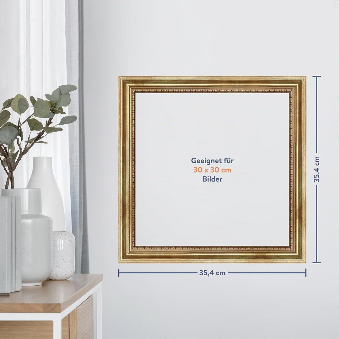 WANDStyle Bilderrahmen Antik 30x30cm I Farbe: Gold I Holzbilderrahmen I Fotorahmen I Goldener Barock
