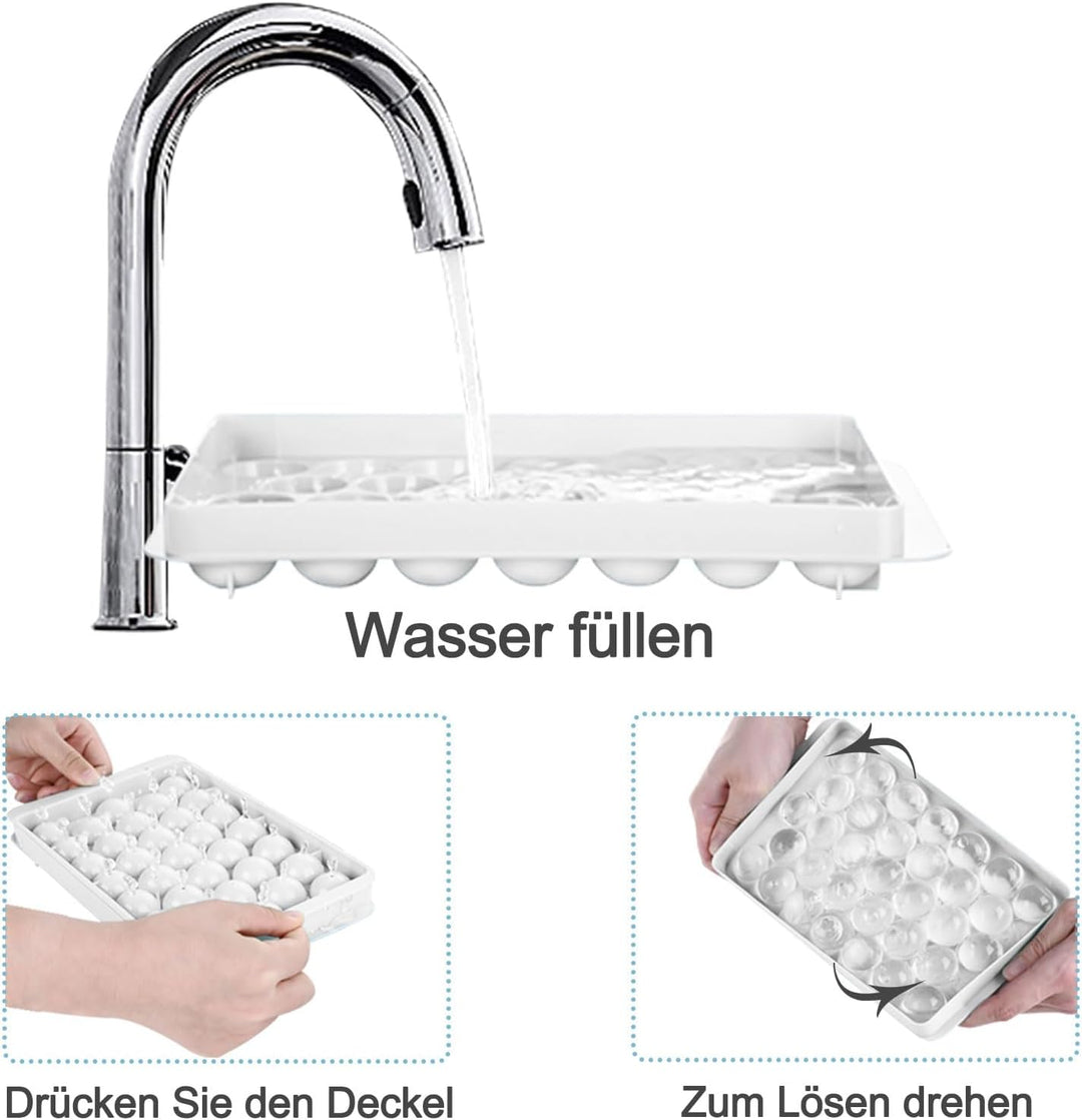 Miaowoof Eiswürfelform mit Deckel und Behälter, 2,5 cm x 99 Stück Runde Eiswürfel, Non-BPA Eiswürfel