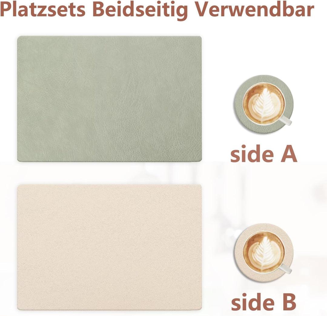 4er Set Tischset aus Leder-Imitat，Platzsets abwaschbar und wasserdicht，Platzdeckchen Lederoptik mit