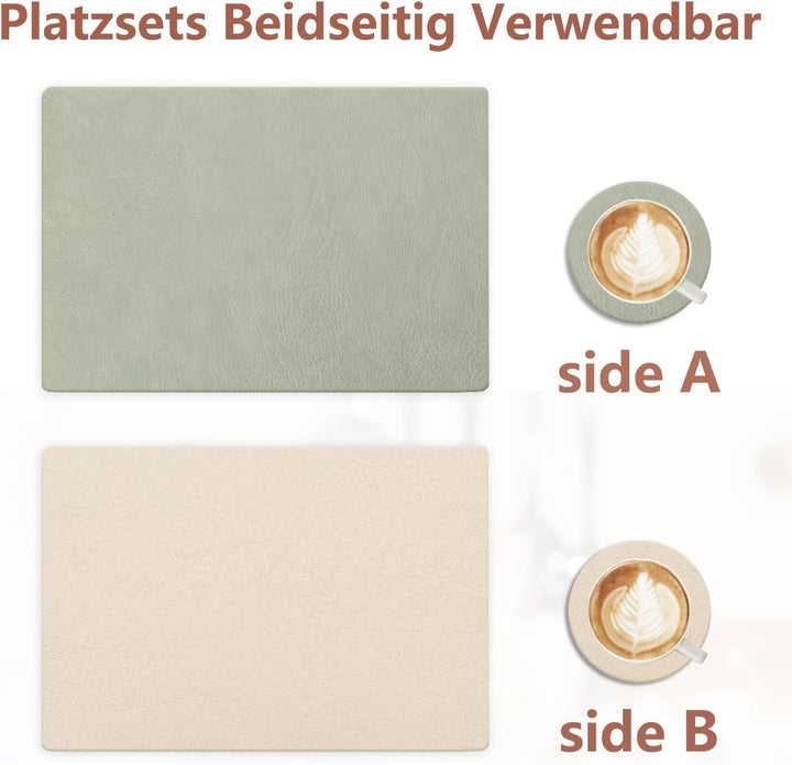 4er Set Tischset aus Leder-Imitat，Platzsets abwaschbar und wasserdicht，Platzdeckchen Lederoptik mit