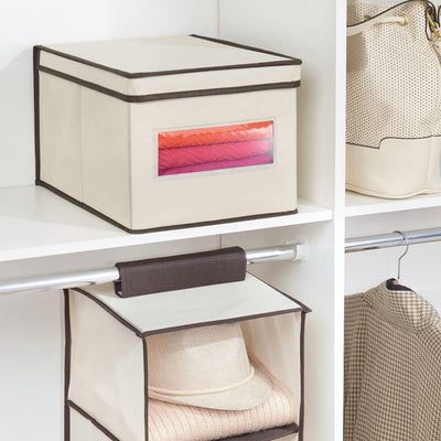 mDesign 6er-Set Stoffbox – praktische Aufbewahrungsbox mit Deckel und Sichtfenster für Schlaf-, Wohn