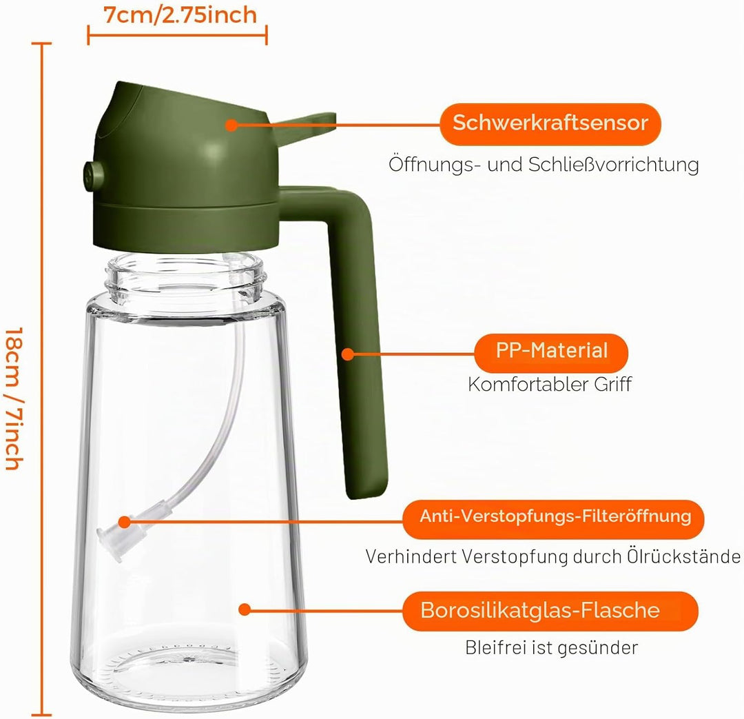 YARRAMATE 2 Stück 2 in 1 Ölsprüher für speiseöl, 470ml Öl Sprühflasche lebensmittelecht, Ölspray zum