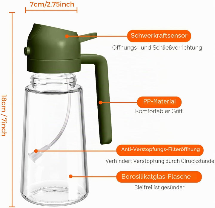 YARRAMATE 2 Stück 2 in 1 Ölsprüher für speiseöl, 470ml Öl Sprühflasche lebensmittelecht, Ölspray zum