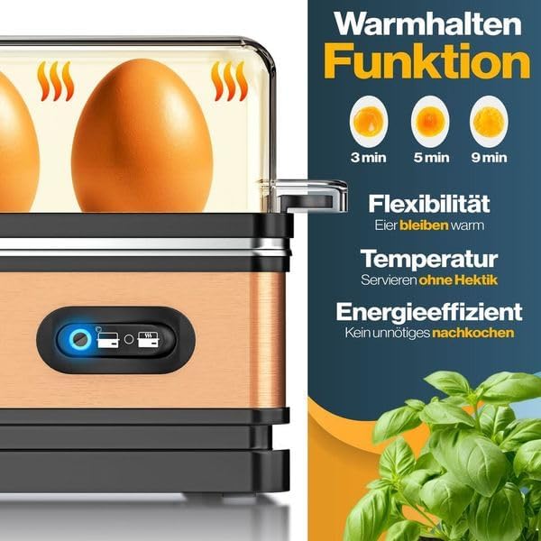 KESSER® Eierkocher für 1 bis 6 Eier elektrisch aus Edelstahl 400W & Warmhaltefunktion | Kipp-Funktio