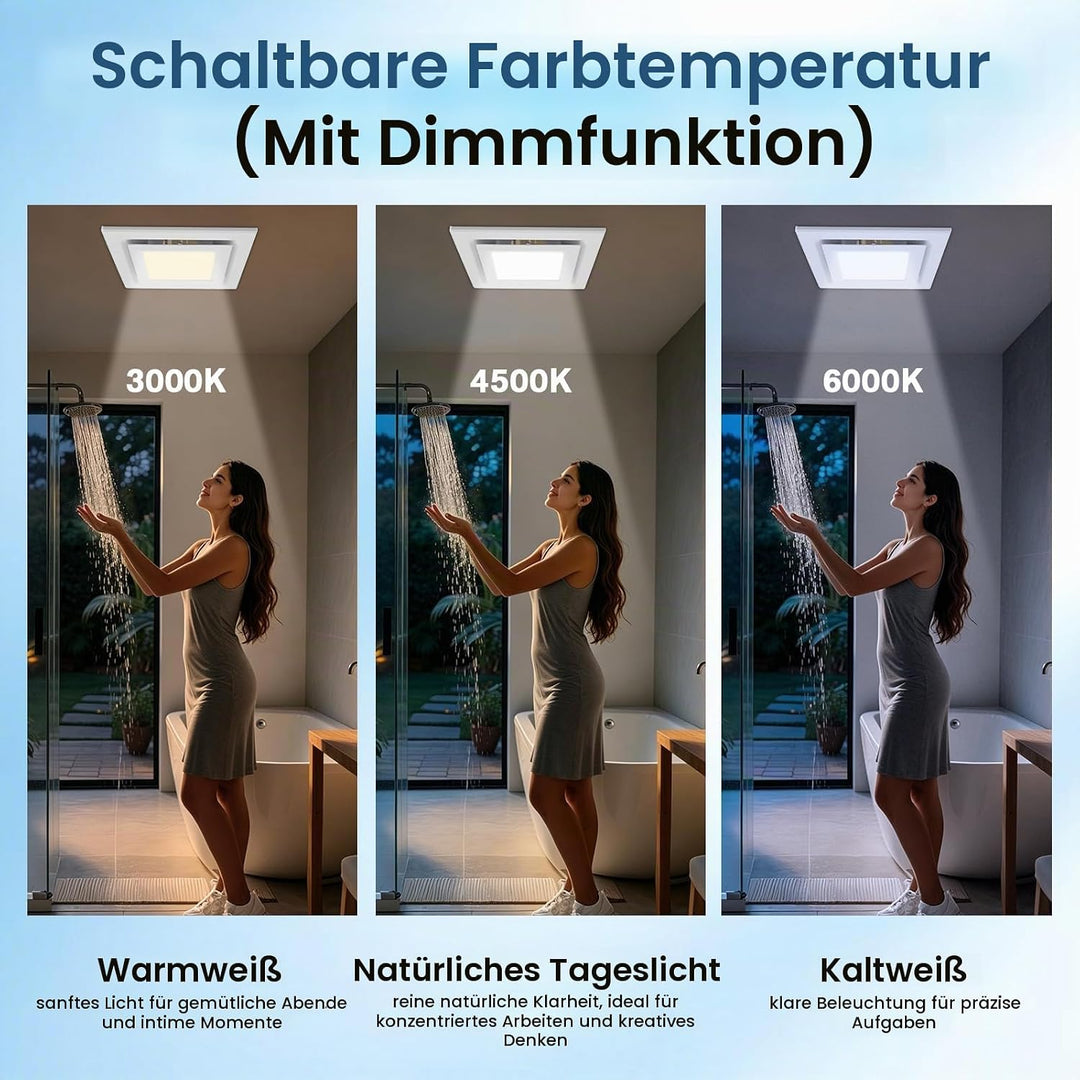 Abluftventilator für Badezimmer 200mm Badlüfter mit LED Licht, 3 Lichtfarben Einstellbar Abluftventi