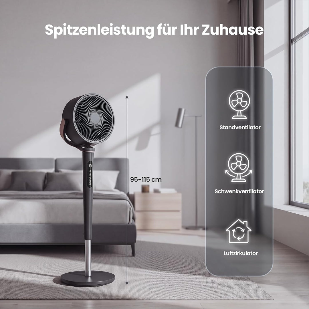 JUMMICO DC Motor Standventilator Leise 20dB, 3D Luftzirkulator Oszillierend Ventilator, 30m Wurfweit