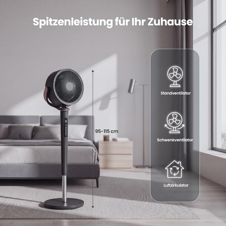JUMMICO DC Motor Standventilator Leise 20dB, 3D Luftzirkulator Oszillierend Ventilator, 30m Wurfweit