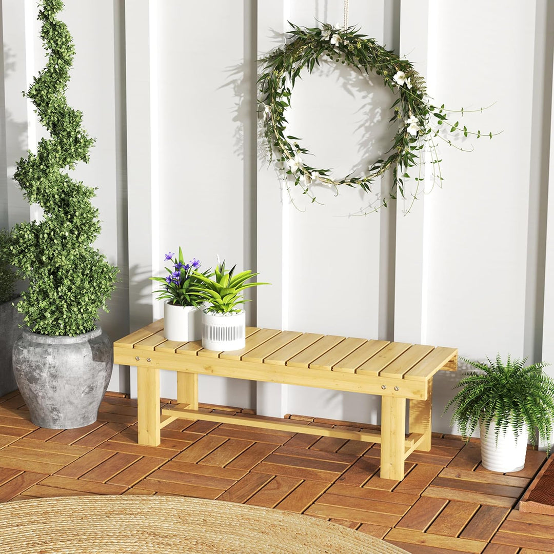 Outsunny Gartenbank, 2-Sitzer Sitzbank, Gartenmöbel, Rustikale Bank, Massivholz, Natur, 110 x 38 x 3