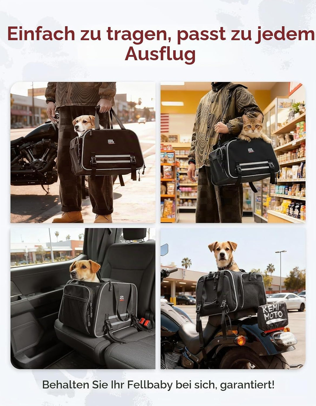 KEMIMOTO Motorrad Haustierträger, Erweiterbar &amp; Fluggesellschaft Zugelassen, Tragetasche für Kleine