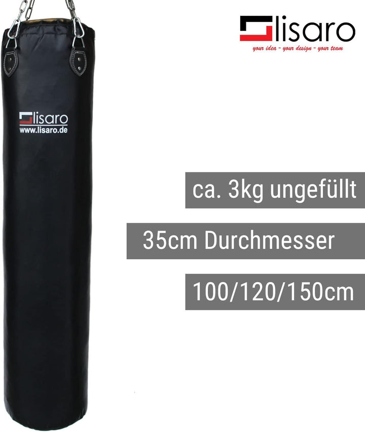 Lisaro Profi Boxsack/Sandsack 100/120/150 cm | geeig. für Jede Sportart | ungefüllt | inkl. Vierpunk