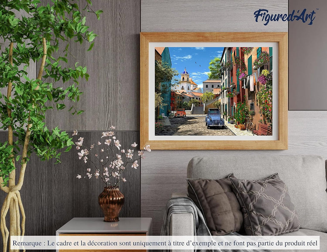 Figured'Art Malen Nach Zahlen Erwachsene Mit Rahmen Gasse mit 2CV - Paint by Numbers Basteln DIY Bas