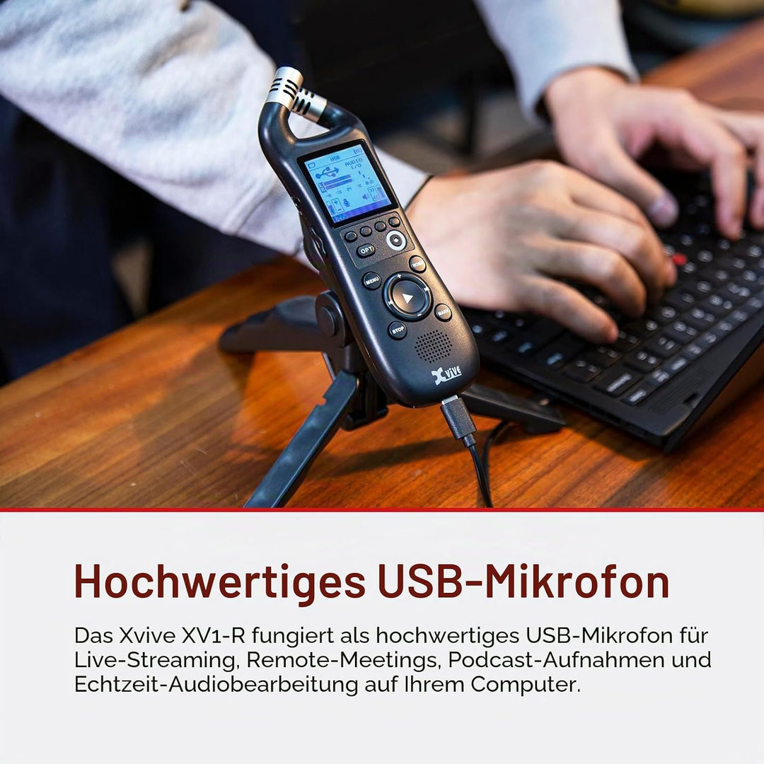 Xvive - XV1-R Digitaler Handheld-Recorder mit integrierten Mikrofonen - WAV-Aufnahme Mono Stereo